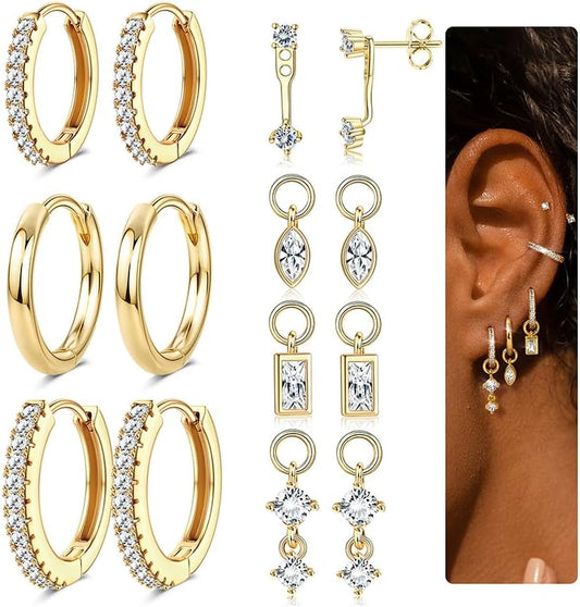 Small Gold Hoop Earrings for Women with Charm - Hypoallergenic Cartilage Earring Sets for Multiple Piercing Sensitive Ears Silver Hoops Huggie Stud Earring Stacks Helix Conch Jewelry